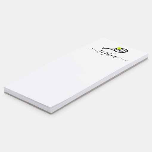 Tennis Racket and Ball Modern Script Name Fridge Magnetic Notepad | Zazzle