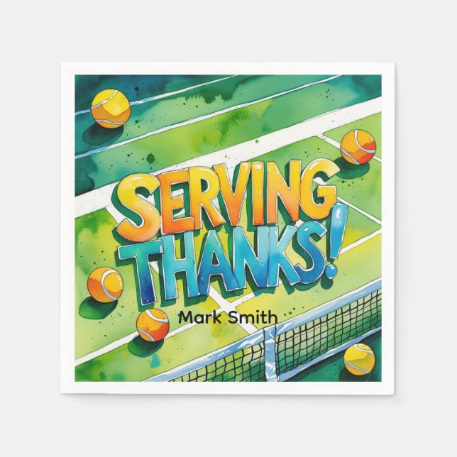 Tennis Racket and Ball on Court Thank you party  Napkins (Front)