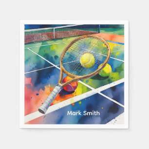 Tennis Racket and Ball on Court Thank you party Napkins
