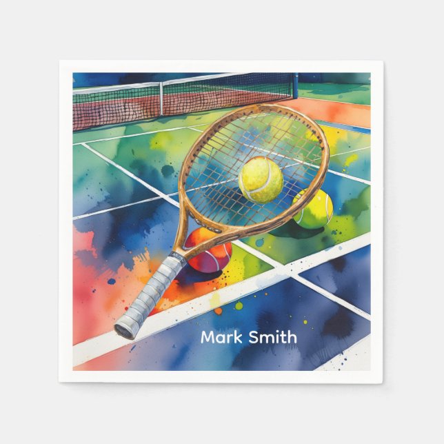Tennis Racket and Ball on Court Thank you party  Napkins (Front)