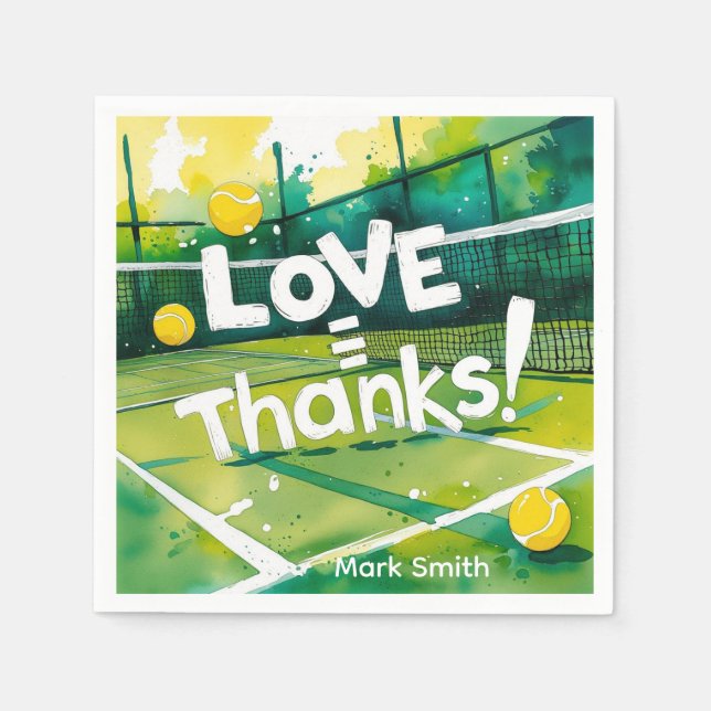 Tennis Racket and Ball on Court Thank you party  Napkins (Front)
