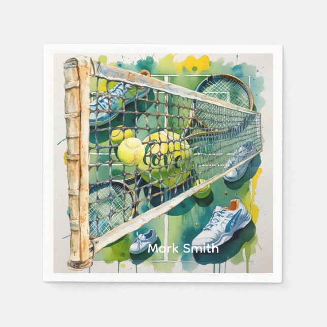 Tennis Racket and Ball on Court Thank you party  Napkins (Front)