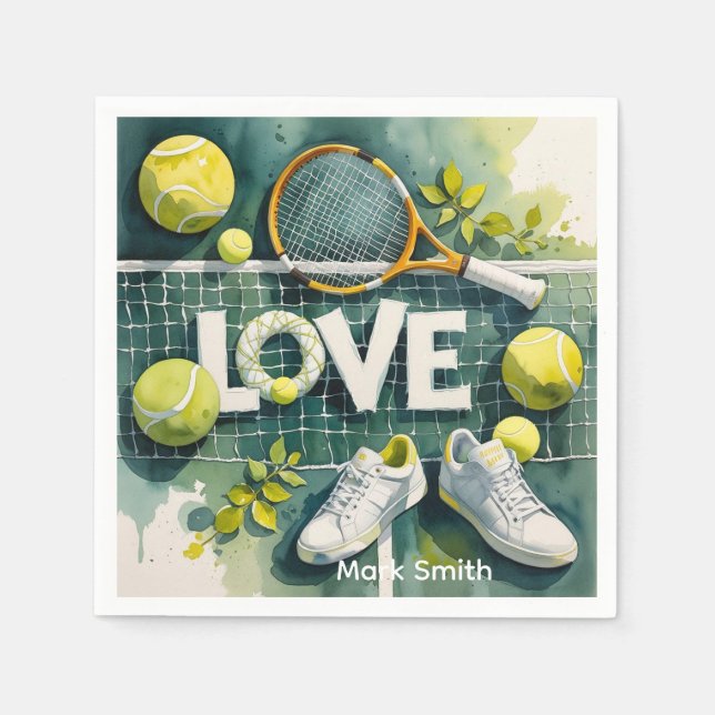 Tennis Racket and Ball on Court Thank you party  Napkins (Front)