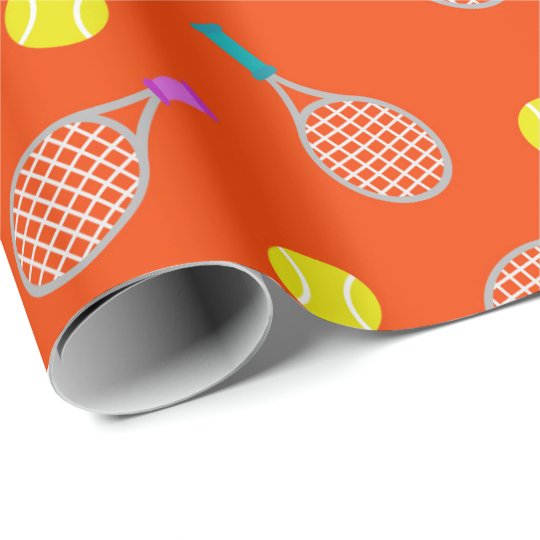 Tennis racket and ball pattern themed party wrap wrapping paper
