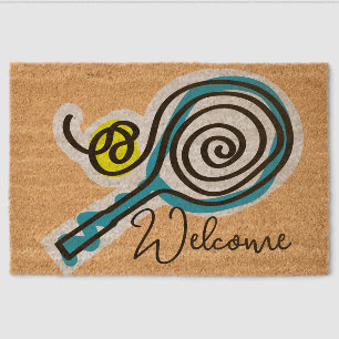 Tennis racket and ball personalized coco coir fiber doormat