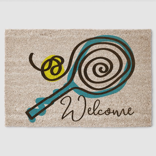 Tennis racket and ball personalized coco coir fiber doormat (Front)