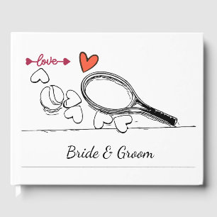 Tennis racket and ball with heart wedding guest b book
