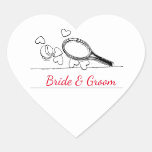 Tennis racket and ball with heart wedding sticker