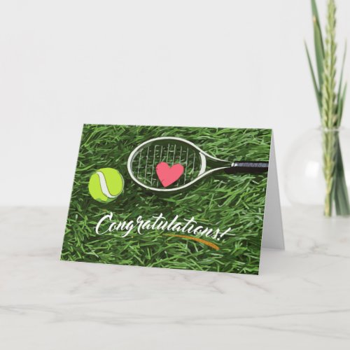 Tennis racket and ball with love congratulations  card