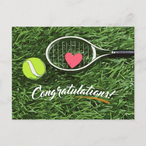 Tennis racket and ball with love congratulations   postcard