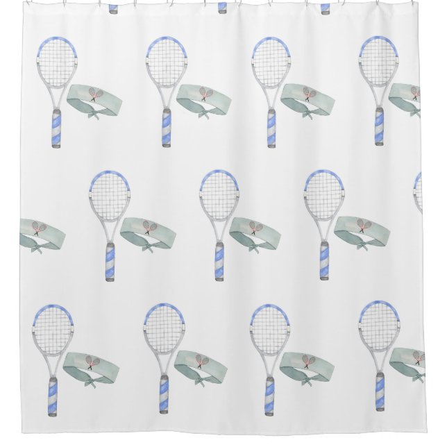 Tennis Racket and head band watercolor   Shower Curtain (Front)