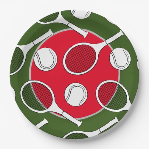 Tennis racket  ball black ink red  green Christmas Paper Plates