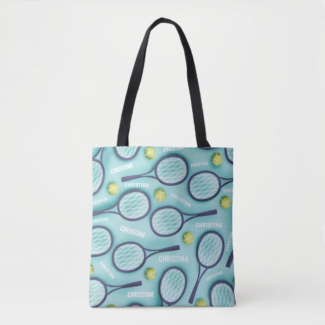 Tennis Racket Ball & Kids Girls Name Pattern Cute  Tote Bag (Front)