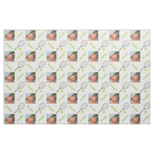 Tennis racket, ball name & photo personalized fabric
