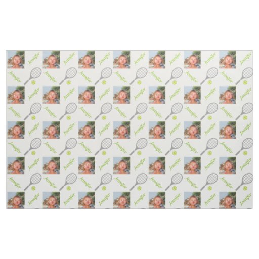 Tennis racket, ball name & photo personalized fabric