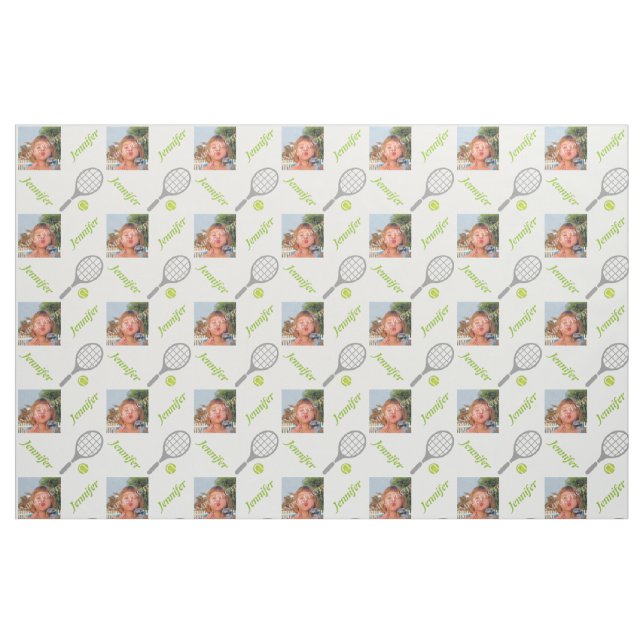 Tennis racket, ball name & photo personalized fabric (Fat Quarter)