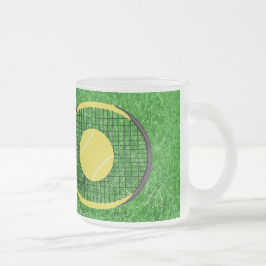 Tennis Racket & Ball On Lawn Frosted Glass Coffee Mug