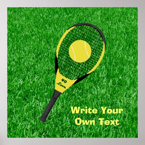 Tennis Racket  Ball On Lawn Poster