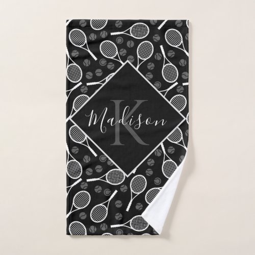 Tennis Racket Ball Pattern Initial  Name Monogram Hand Towel