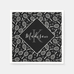 Tennis Racket Ball Pattern Initial & Name Monogram Napkins