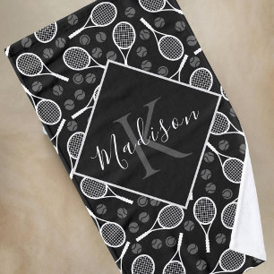 Tennis Racket & Ball Pattern Personalized Monogram Hand Towel