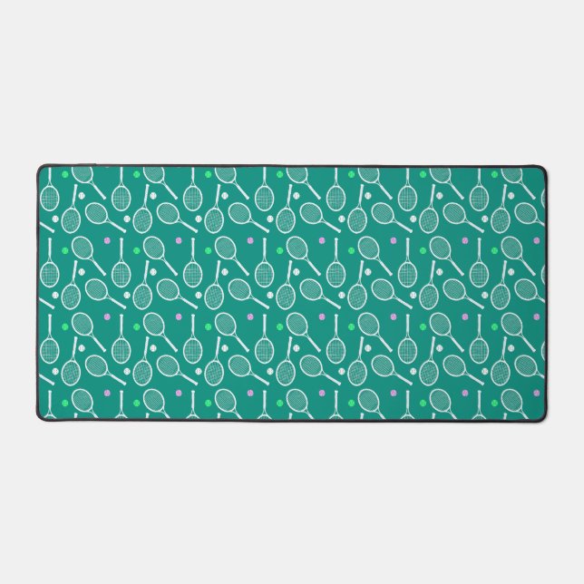 Tennis Racket & Ball Pattern Retro Emerald Green  Desk Mat (Front)