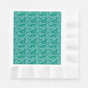 Tennis Racket & Ball Pattern Retro Emerald Green  Napkins