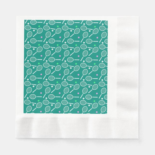 Tennis Racket & Ball Pattern Retro Emerald Green  Napkins (Front)