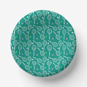 Tennis Racket & Ball Pattern Retro Emerald Green Paper Bowls