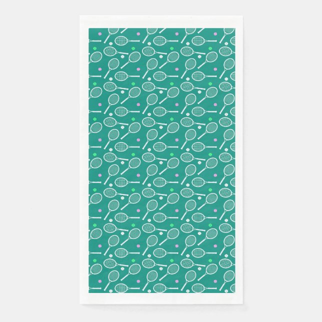 Tennis Racket & Ball Pattern Retro Emerald Green  Paper Guest Towels (Front)