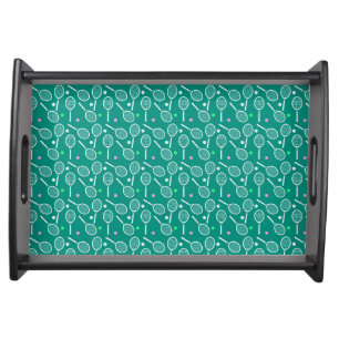 Tennis Racket & Ball Pattern Retro Emerald Green  Serving Tray