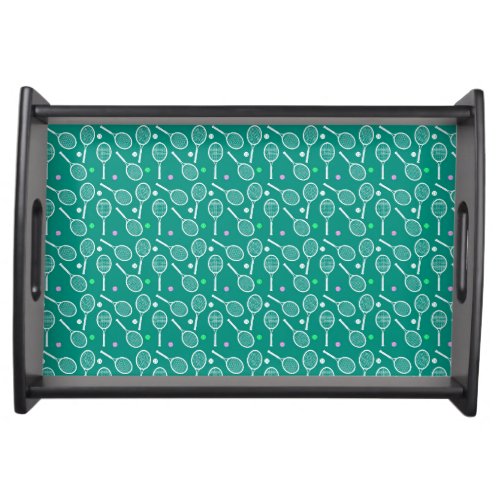 Tennis Racket  Ball Pattern Retro Emerald Green  Serving Tray