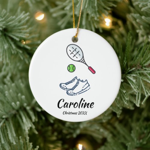 Tennis Racket Ball &amp; Shoes Personalized Sport Xmas Ceramic Ornament