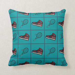 Tennis Racket Colourful Sneaker Pattern Blue Throw Pillow