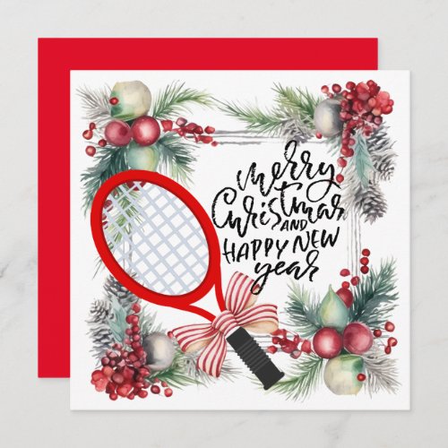 Tennis  racket  for Christmas and New Year Player Holiday Card