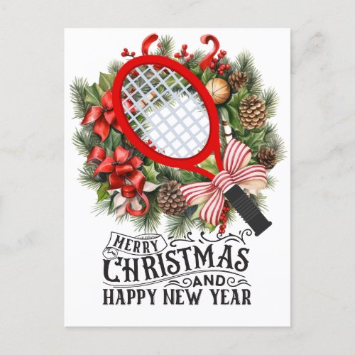 Tennis  racket  for Christmas and New Year Player Holiday Postcard