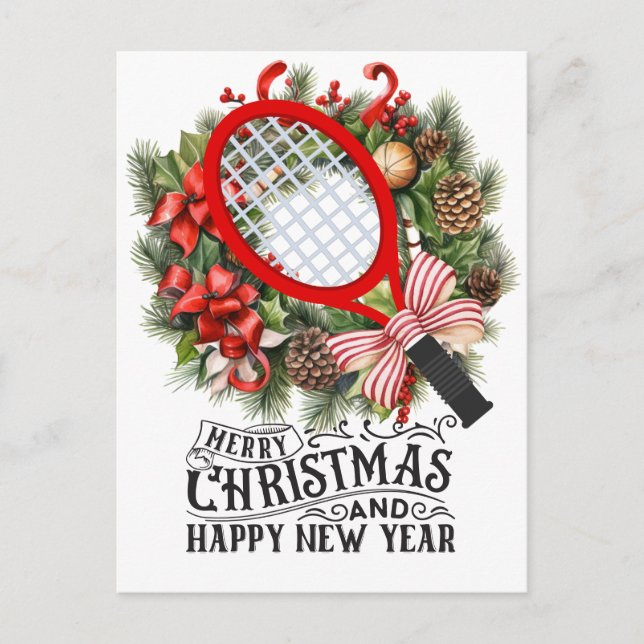 Tennis  racket  for Christmas and New Year Player Holiday Postcard (Front)