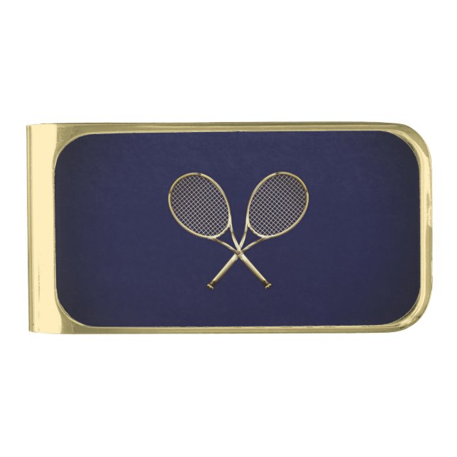 Tennis Racket Gold Finish Money Clip (Front)