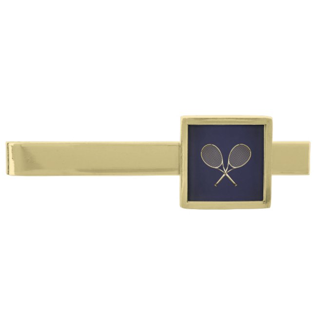 Tennis Racket Gold Finish Tie Bar (Front)