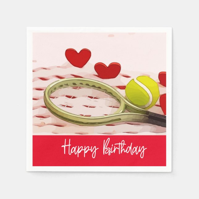 Tennis racket Happy Birthday with LOVE  Napkins (Front)