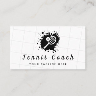 Tennis Racket Ink Splash Black & White Coach Club Business Card
