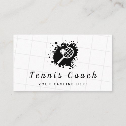 Tennis Racket Ink Splash Black  White Coach Club Business Card