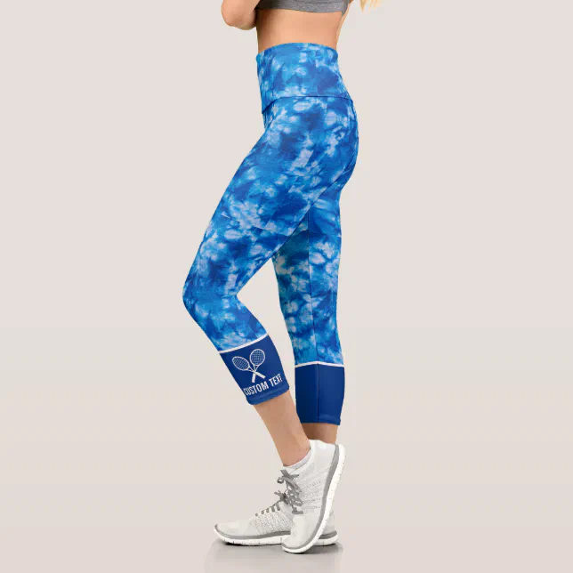 Tennis Racket Logo Blue Tie Dye Pattern Custom Capri Leggings