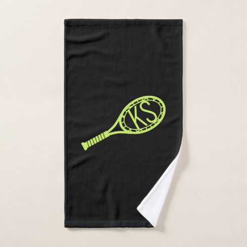 Tennis Racket Monogram 2 Initials Lime Black Hand Towel