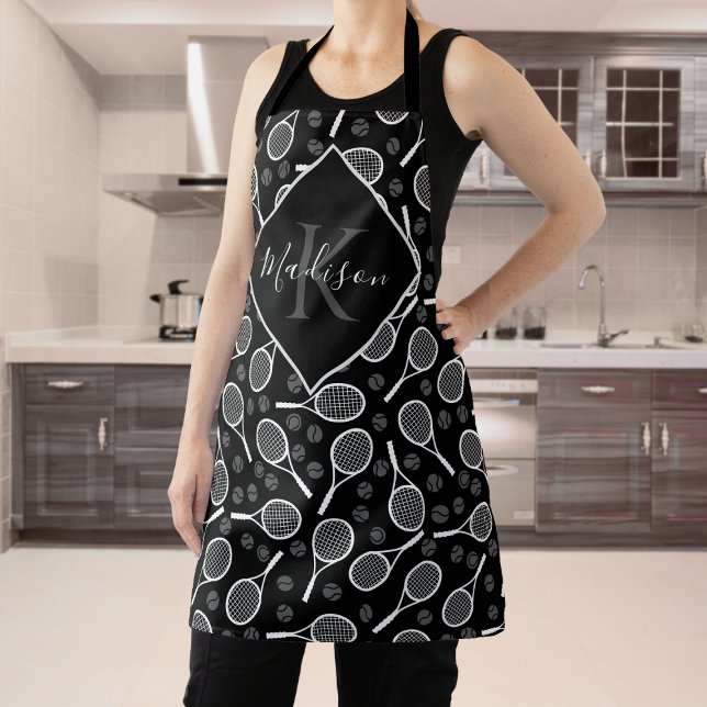 Tennis Racket Monogram Apron with Custom Name (Creator Uploaded)