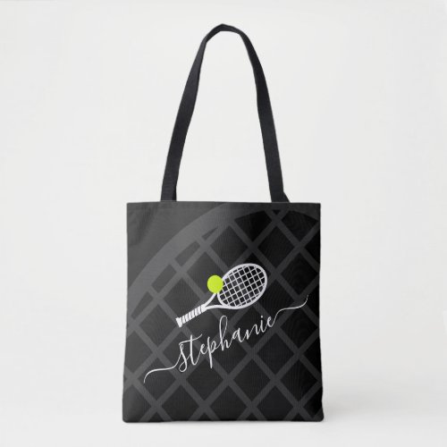 Tennis Racket Monogram Black White Sports Tote Bag