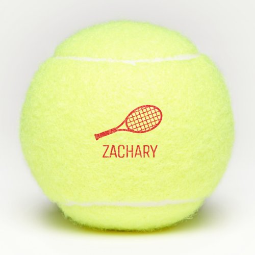 Tennis Racket Monogram Name Red Personalized  Tennis Balls