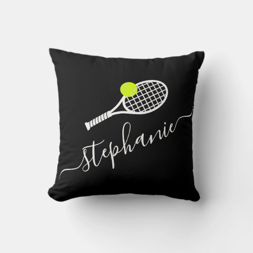 Tennis Racket Monogram Name Throw Pillow