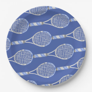 Tennis racket on blue background party paper plates