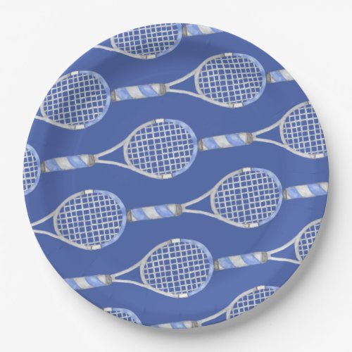 Tennis racket on blue background party paper plates